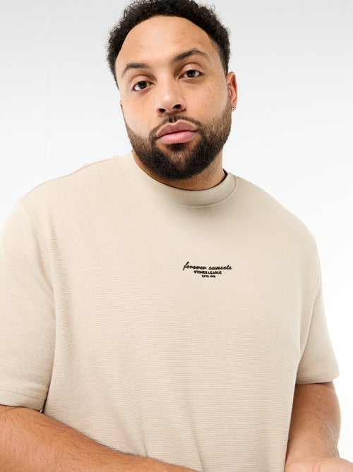 T-shirt met korte mouwen en ronde hals van jacquardkatoen - Kiabi