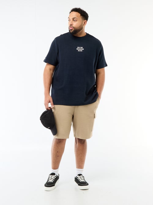 T-shirt met korte mouwen en ronde hals van jacquardkatoen - Kiabi