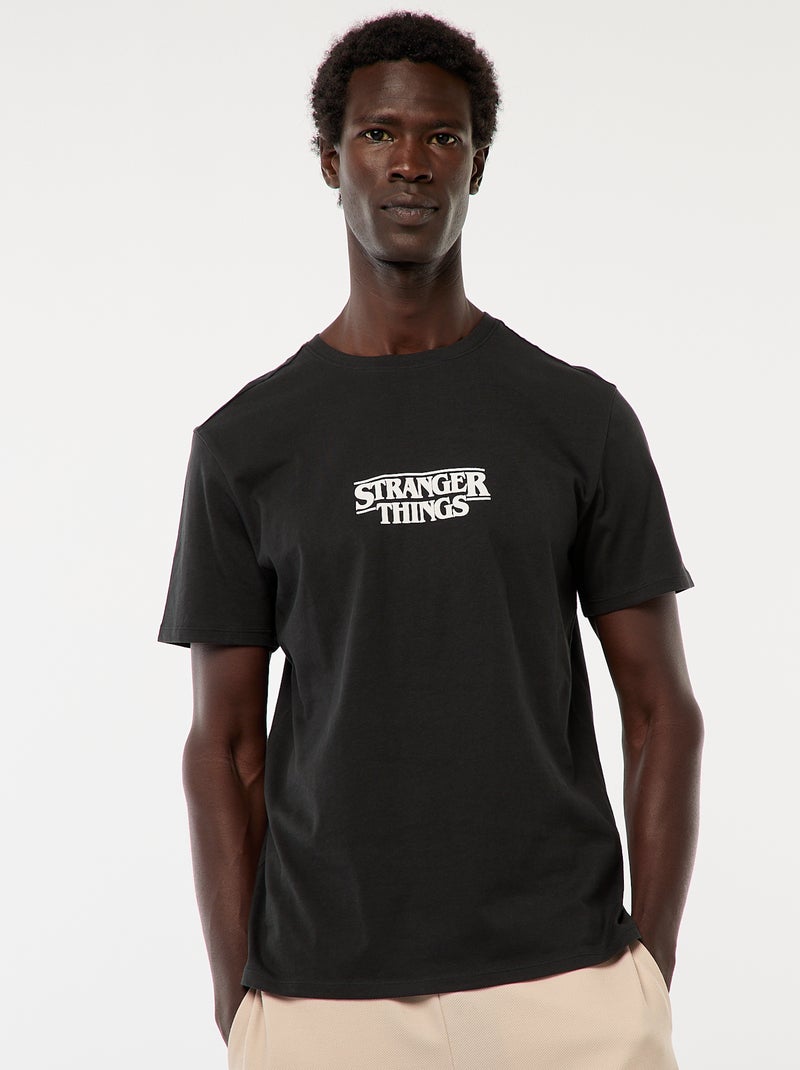 T-shirt met korte mouwen en 'Stranger Things'-print zwart - Kiabi