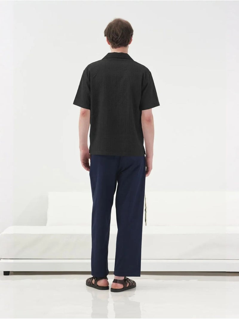 T-shirt met korte mouwen en textuur van katoen giesto Zwart - Kiabi