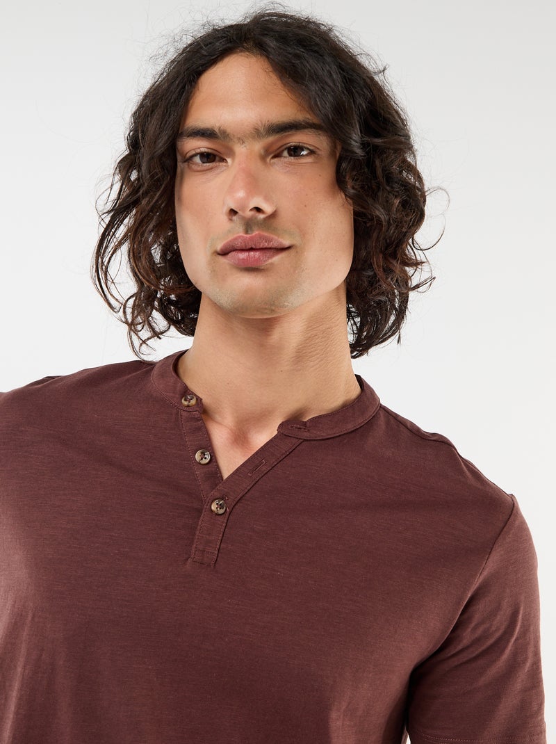 T-shirt met korte mouwen en tuniekkraag Bruin - Kiabi