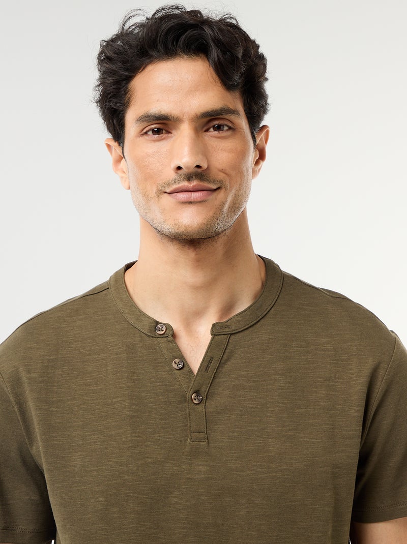 T-shirt met korte mouwen en tuniekkraag Kaki - Kiabi