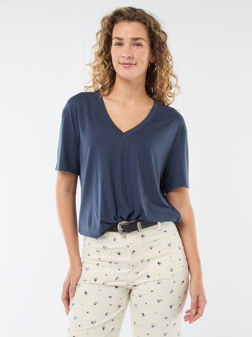 T-shirt met korte mouwen en V-hals - Kiabi