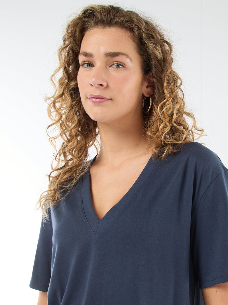T-shirt met korte mouwen en V-hals Blauw - Kiabi