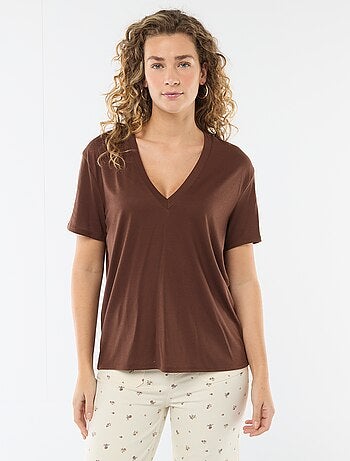 T-shirt met korte mouwen en V-hals