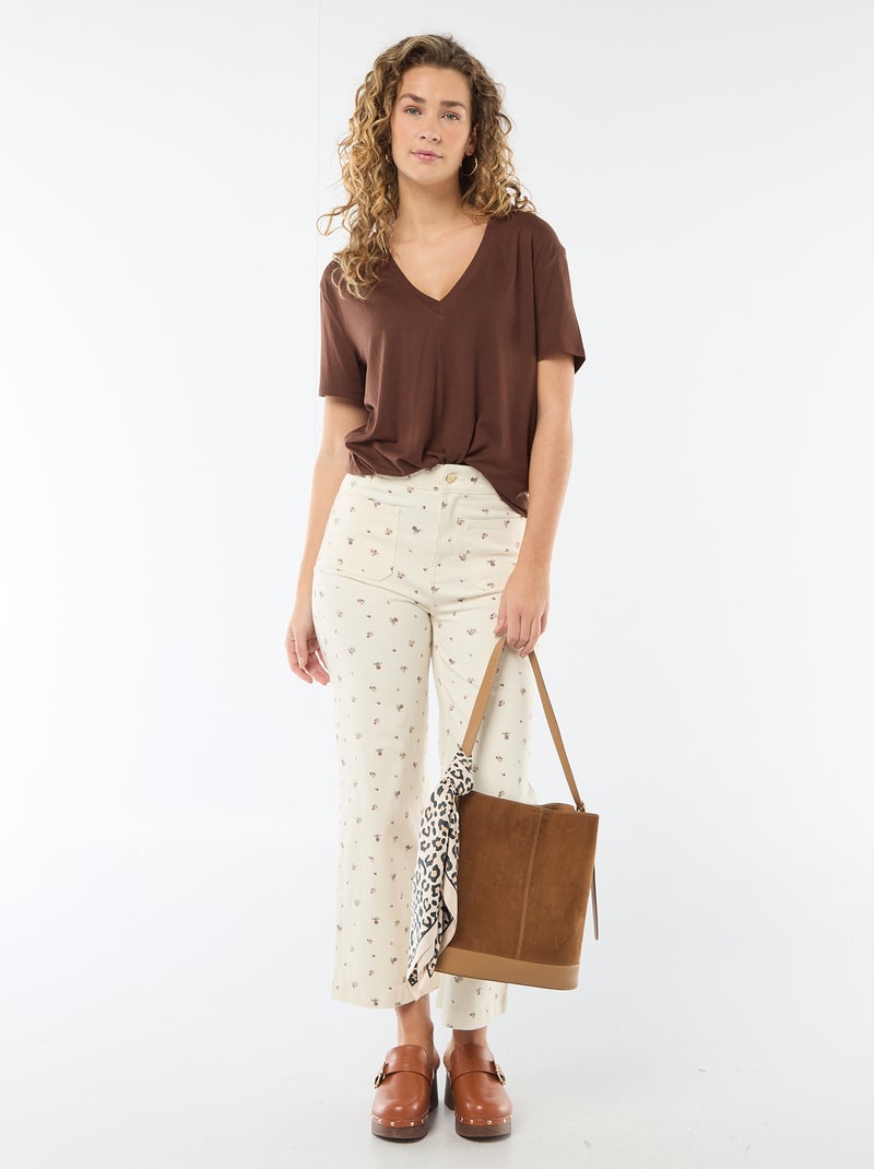 T-shirt met korte mouwen en V-hals Bruin - Kiabi