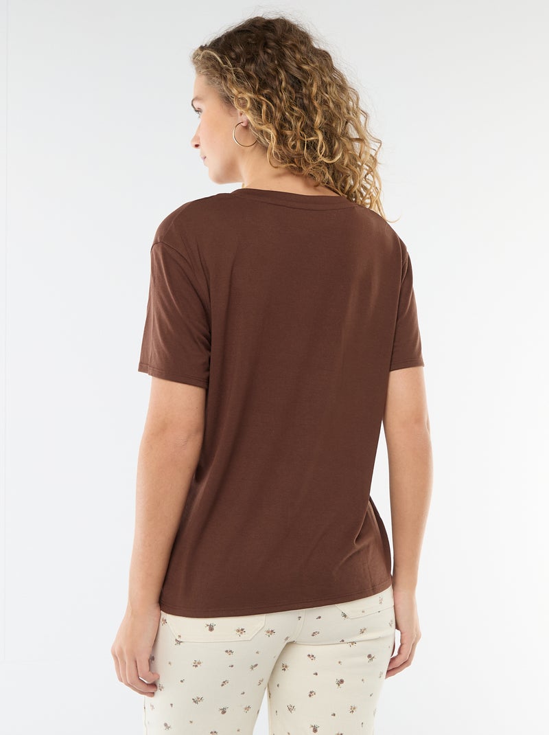 T-shirt met korte mouwen en V-hals Bruin - Kiabi