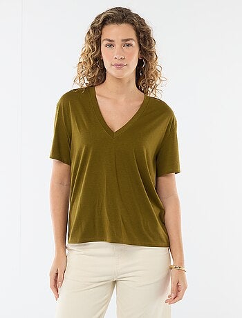 T-shirt met korte mouwen en V-hals