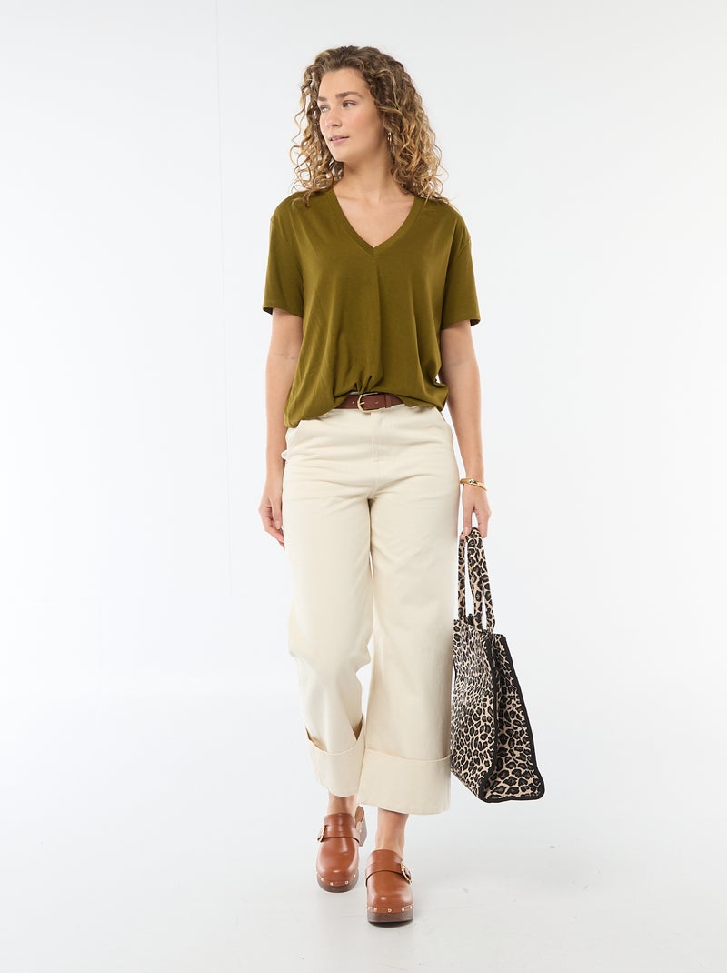 T-shirt met korte mouwen en V-hals Groen - Kiabi