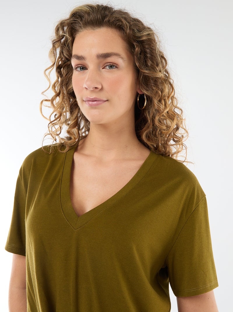 T-shirt met korte mouwen en V-hals Groen - Kiabi