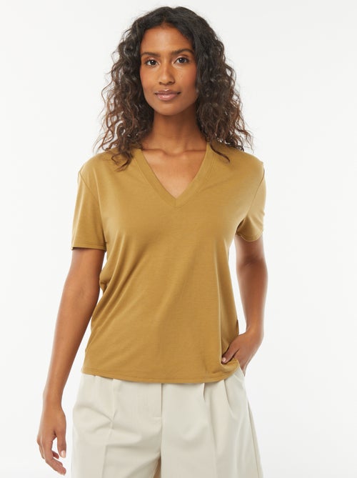 T-shirt met korte mouwen en V-hals - Kiabi