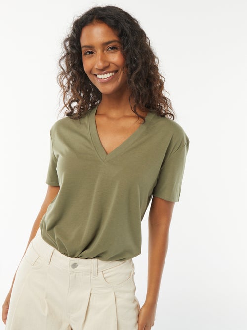 T-shirt met korte mouwen en V-hals - Kiabi