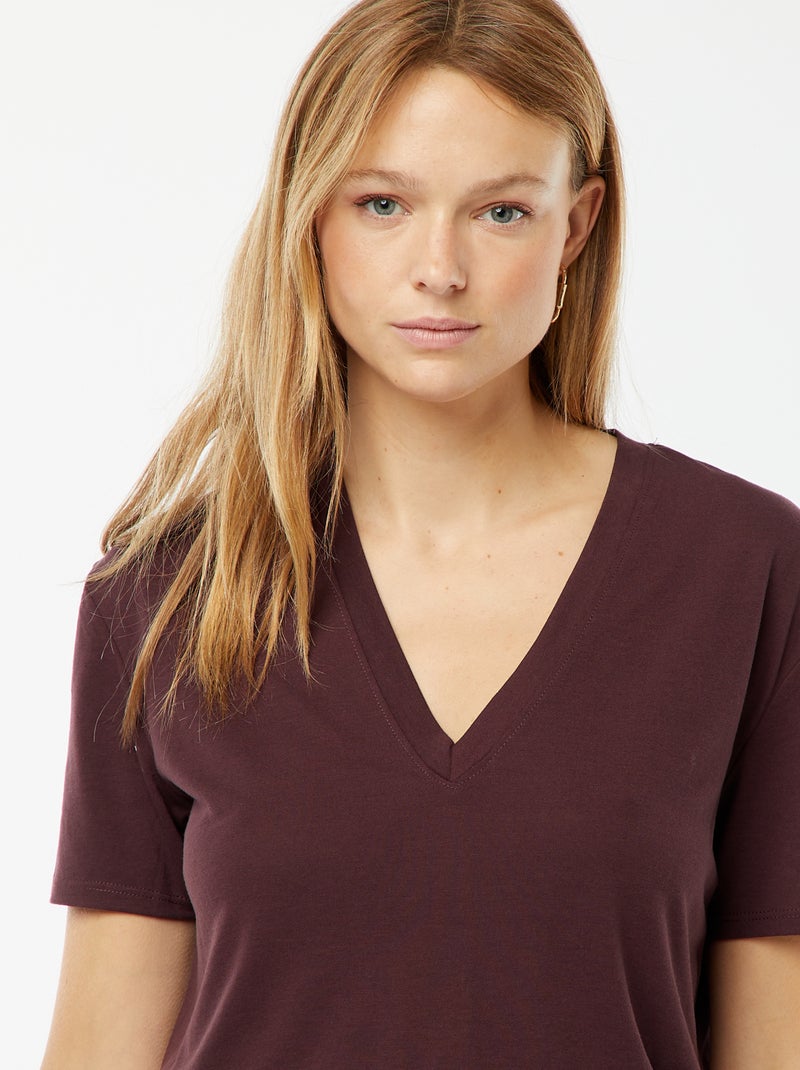 T-shirt met korte mouwen en V-hals Paars - Kiabi