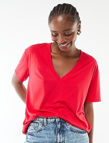 T-shirt met korte mouwen en V-hals