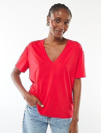 T-shirt met korte mouwen en V-hals