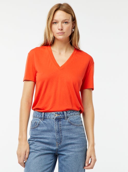 T-shirt met korte mouwen en V-hals - Kiabi