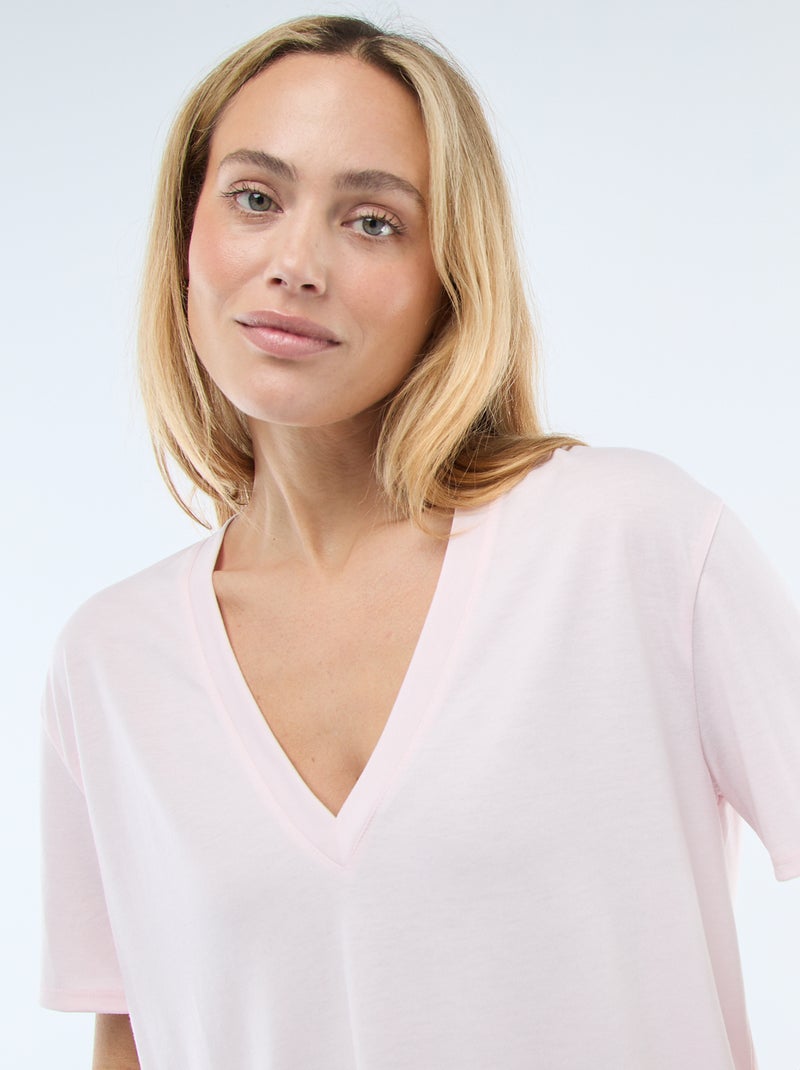 T-shirt met korte mouwen en V-hals Rose - Kiabi