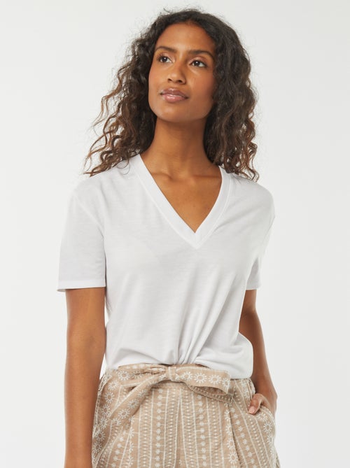 T-shirt met korte mouwen en V-hals - Kiabi