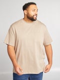 T-shirt met korte mouwen ent borstzakje BIEGE - Kiabi