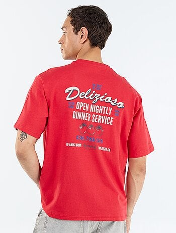 T-shirt met korte mouwen met prints en borduursels op voor- en achterkant