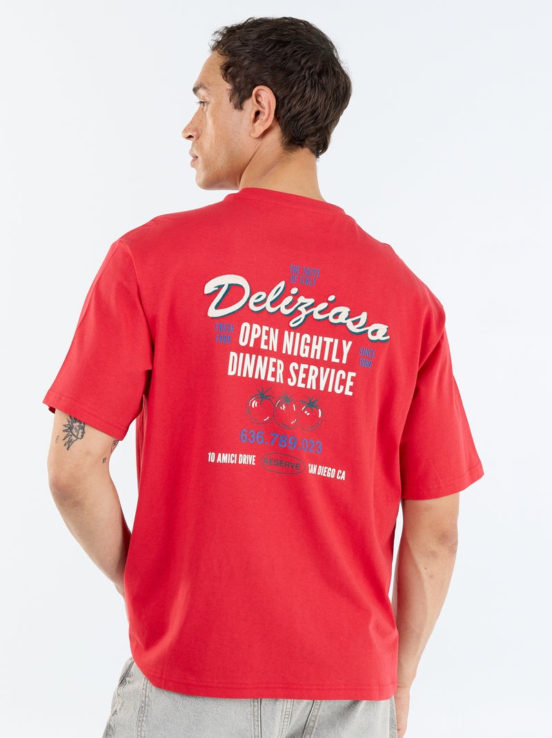 T-shirt met korte mouwen met prints en borduursels op voor- en achterkant Rood - Kiabi