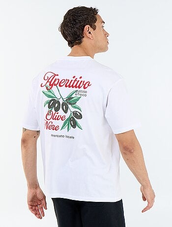 T-shirt met korte mouwen met prints en borduursels op voor- en achterkant