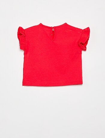 T-shirt met korte mouwen met ruches en Engels borduurwerk