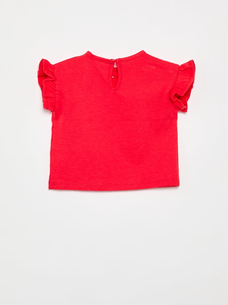 T-shirt met korte mouwen met ruches en Engels borduurwerk Rood - Kiabi