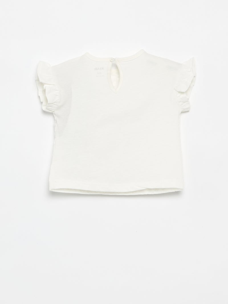 T-shirt met korte mouwen met ruches en Engels borduurwerk Wit - Kiabi