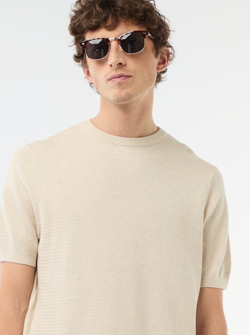 T-shirt met korte mouwen van fantasie materiaal Biege - Kiabi