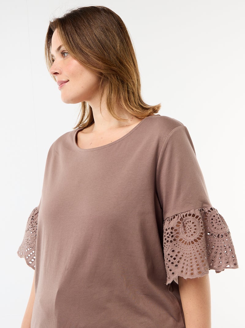 T-shirt met korte mouwen van macramé Bruin - Kiabi