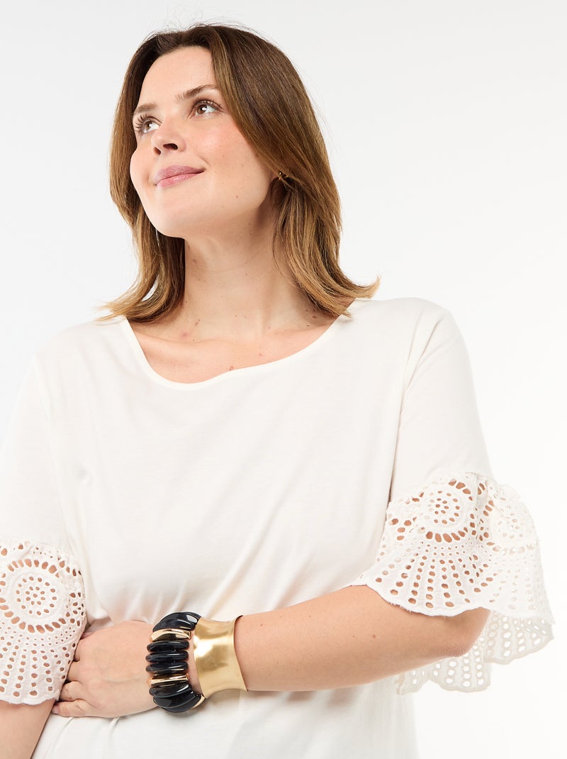 T-shirt met korte mouwen van macramé Wit - Kiabi