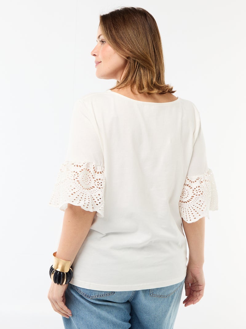 T-shirt met korte mouwen van macramé Wit - Kiabi