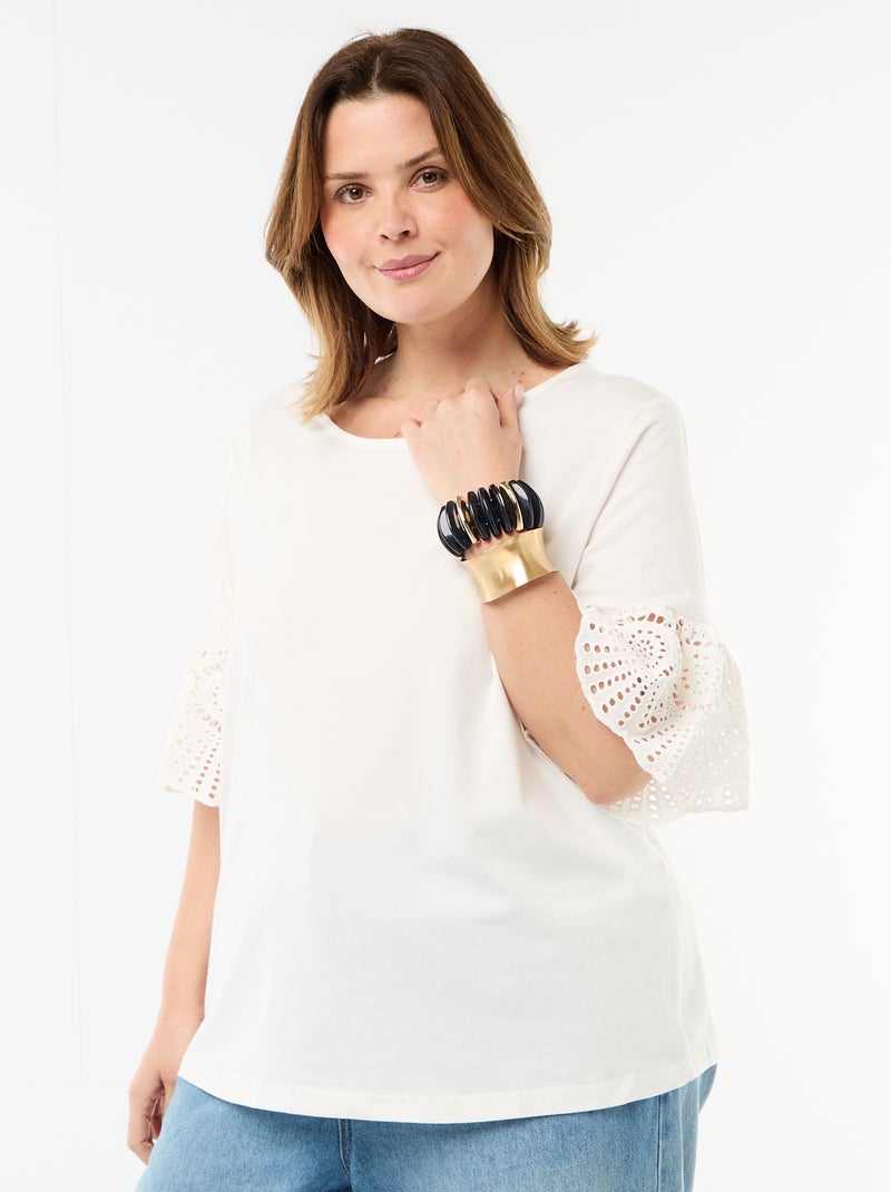 T-shirt met korte mouwen van macramé Wit - Kiabi