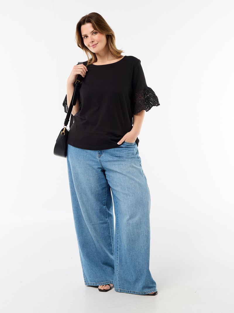 T-shirt met korte mouwen van macramé Zwart - Kiabi