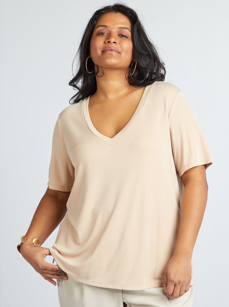 T-shirt met korte mouwen van stretchstof BIEGE - Kiabi