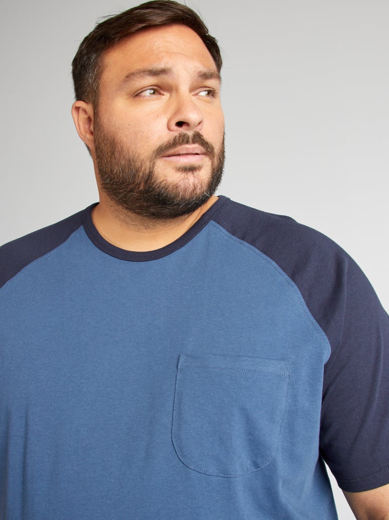 T-shirt met korte raglanmouwen en borstzakje BLAUW - Kiabi