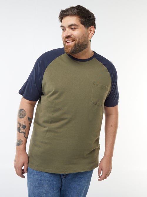 T-shirt met korte raglanmouwen en borstzakje - Kiabi