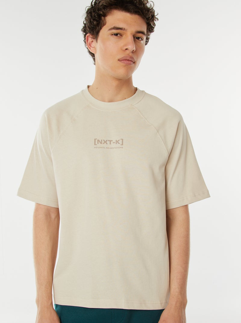 T-shirt met korte raglanmouwen en print Biege - Kiabi