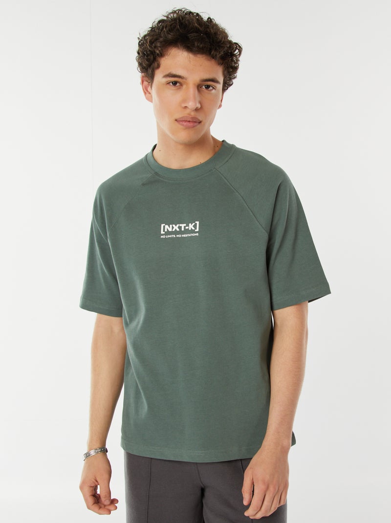 T-shirt met korte raglanmouwen en print Groen - Kiabi
