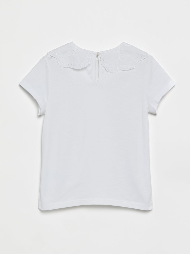 T-shirt met kraag van broderie anglaise Wit - Kiabi