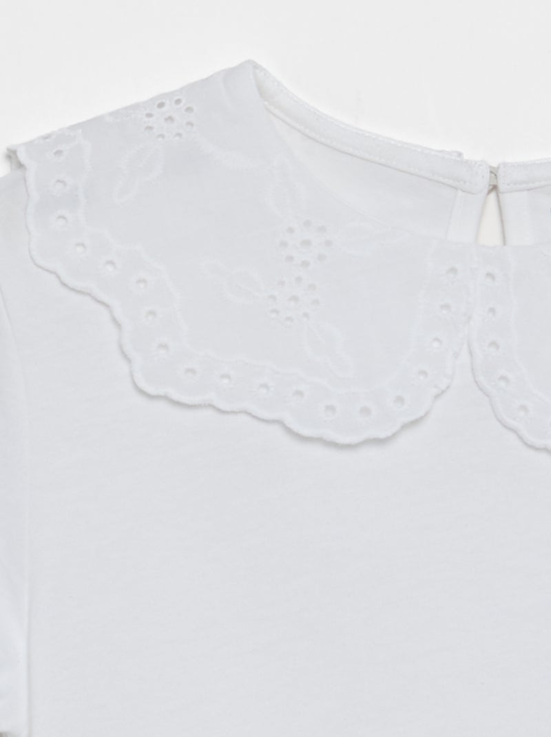 T-shirt met kraag van broderie anglaise Wit - Kiabi