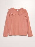 T-shirt met kraagje van Engels kant ROSE - Kiabi