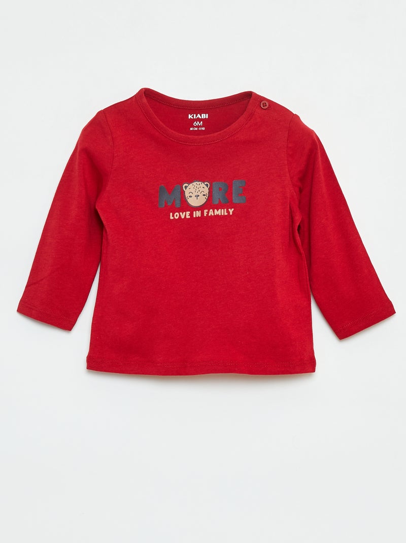 T-shirt met lange mouw en applicatie Rood - Kiabi