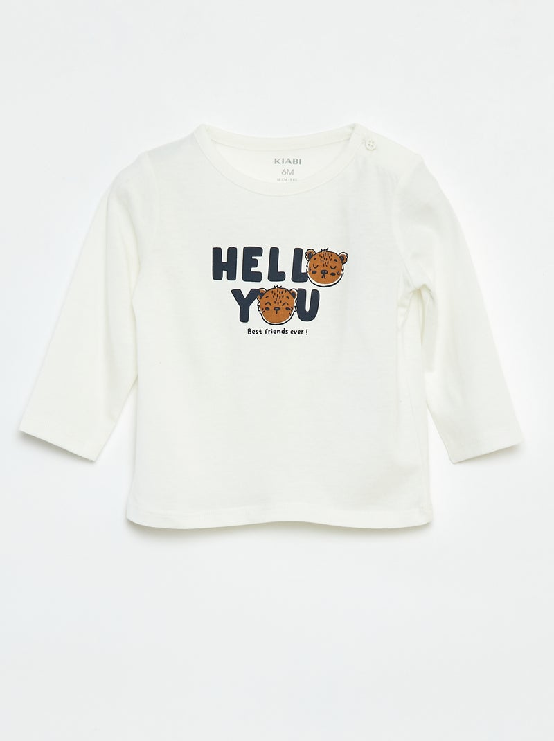T-shirt met lange mouw en applicatie Wit - Kiabi