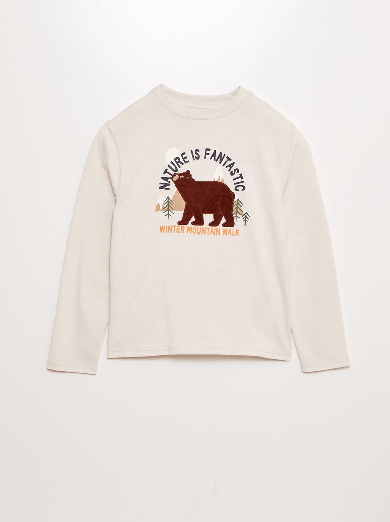 T-shirt met lange mouw en beerprint BIEGE - Kiabi