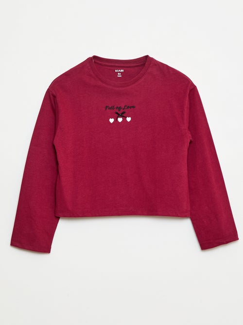 T-shirt met lange mouw en borduursel - Kiabi