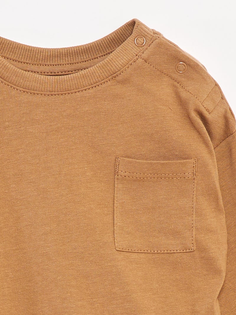 T-shirt met lange mouw en borstzakje Biege - Kiabi