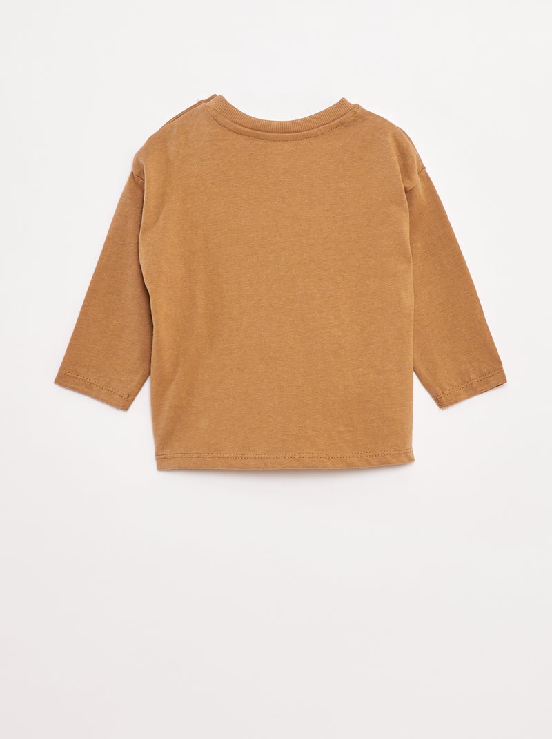 T-shirt met lange mouw en borstzakje Biege - Kiabi