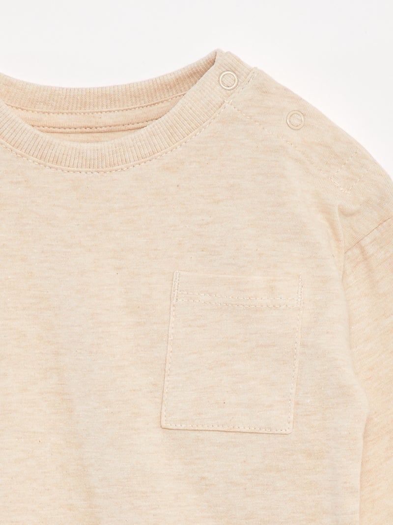 T-shirt met lange mouw en borstzakje Biege - Kiabi